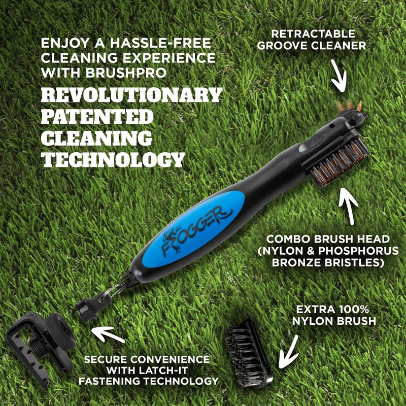 Frogger BrushPro Latch-It Golf Club Cleaner, Ergonomic Grip and Latch-it Magnet, Blue - Professional Golf Club Brush and Groove Cleaner for Golfers - Image 2